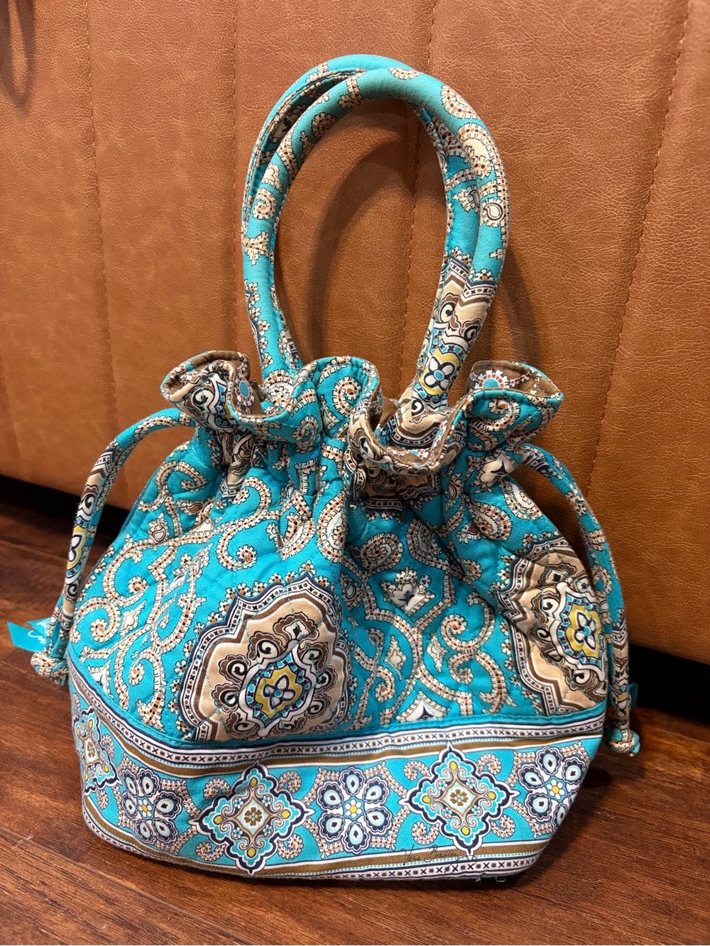 Vera Bradley drawstring bucket bag in retired totally turquoise pattern